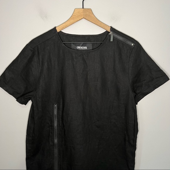 Unknown New York Short Sleeve Linen Blend Hi Low Zipper Sheath Dress in Black S - Picture 4 of 7